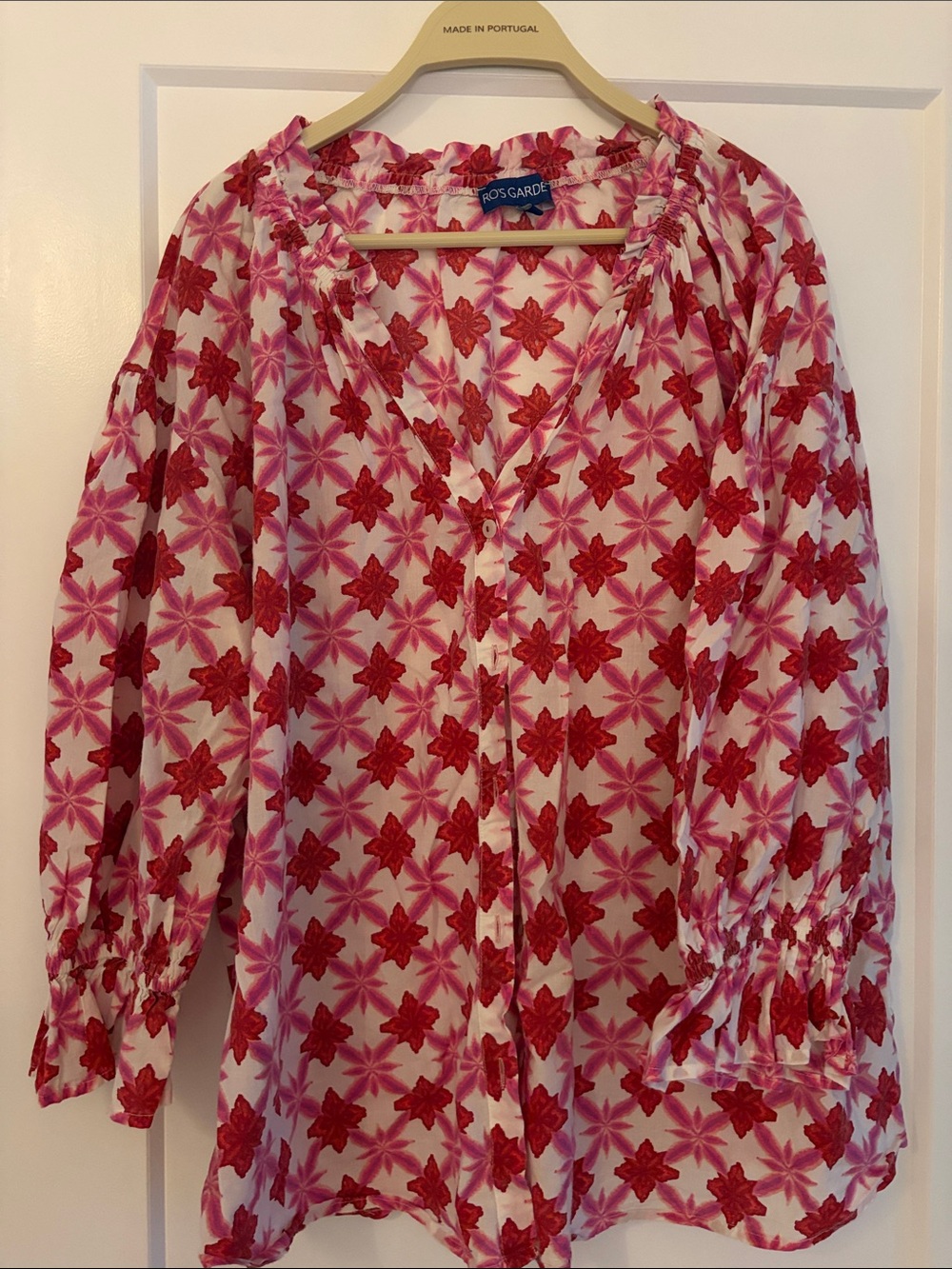 ROS GARDEN Pink & Red Floral Button-Front Blouse